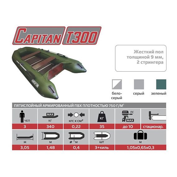 Лодка Капитан Т300 киль+пол зеленая Тонар (0)