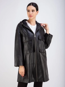 Пальто из натуральной кожи с капюшоном