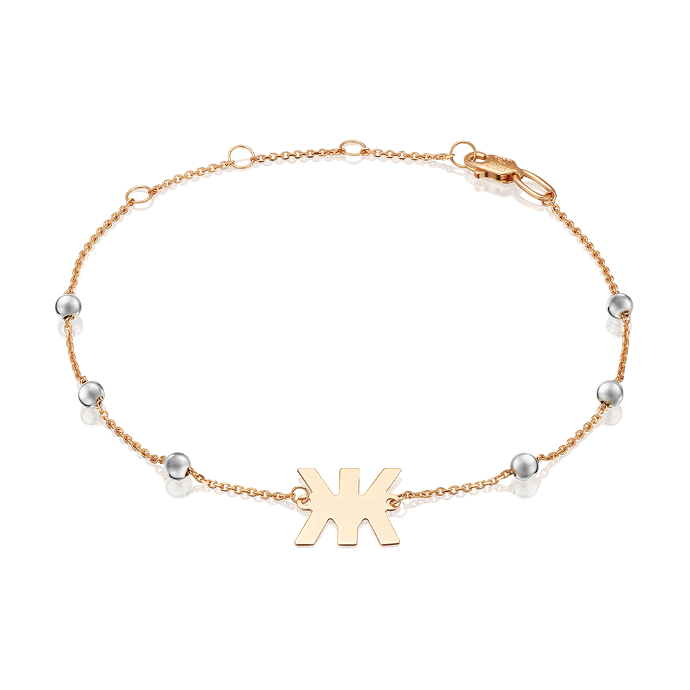 Браслет «Буква Ж» из комбинированного золота