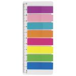Закладки клейкие BRAUBERG НЕОНОВЫЕ пластиковые, 45х12 мм, 8 цветов х 25 листов, на пластиковой линейке 12 см, 126700