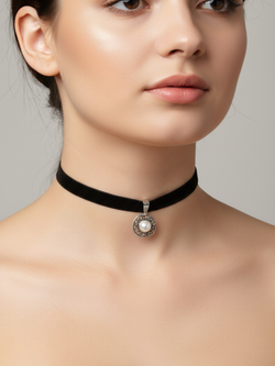 Чокер 1 см с круглой подвеской 1,5 см