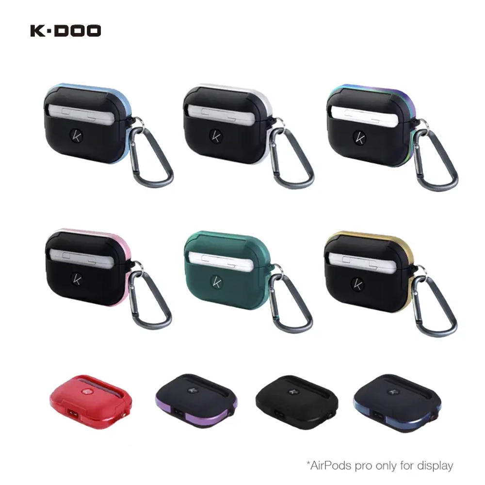 Чехол K-Doo Protective Case для AirPods Pro силиконовый с карабином (черный/золотой бампер)