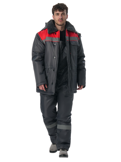 Костюм зимний "Труженик-Ультра-2" полукомбинезон (т.серый/красный)