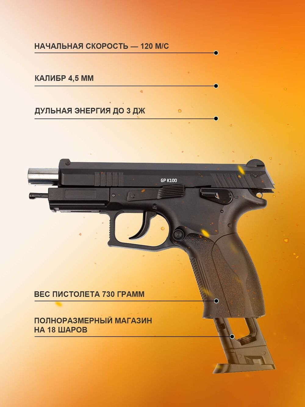 Пистолет пневматический Gletcher GP K100