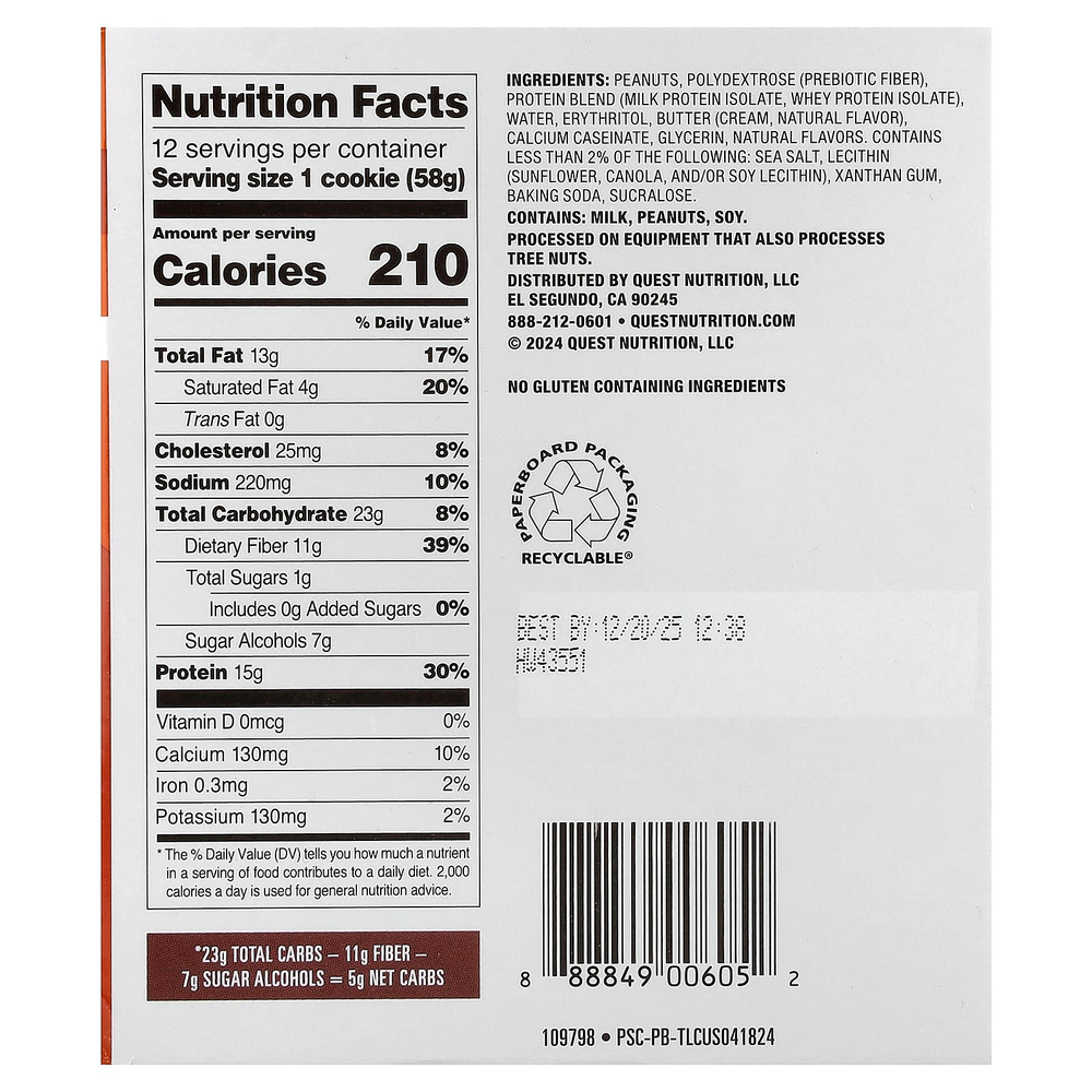 Quest Nutrition, Protein Cookie, арахисовая паста, 12 штук, 58 г (2,04 унции)