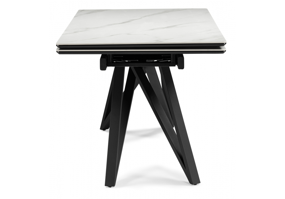 Керамический стол Woodville Вилсон 140(200)х80 белый мрамор snow white, черный, ножки черные