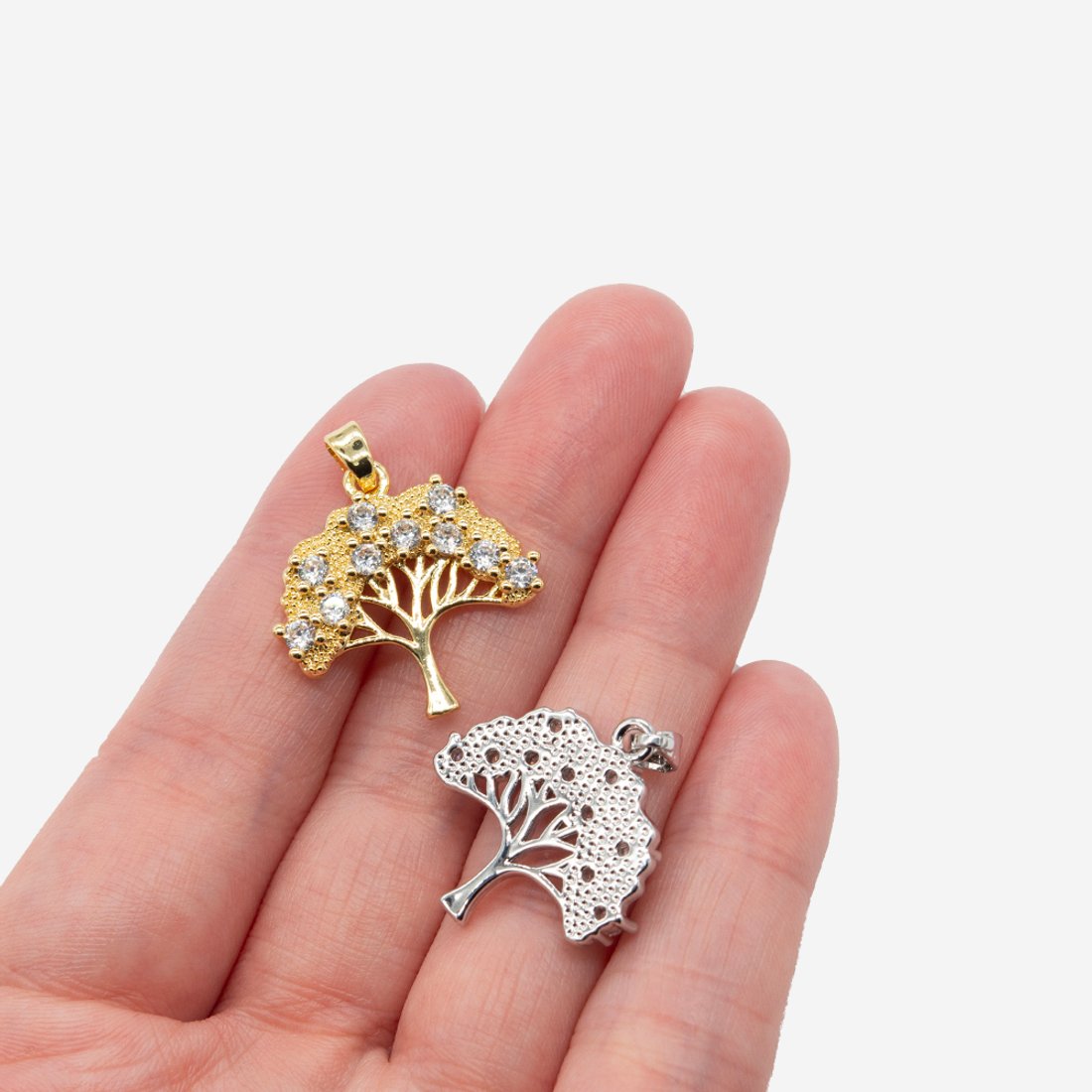 Подвеска с бейлом "Древо жизни", 22мм, фианиты, родирование