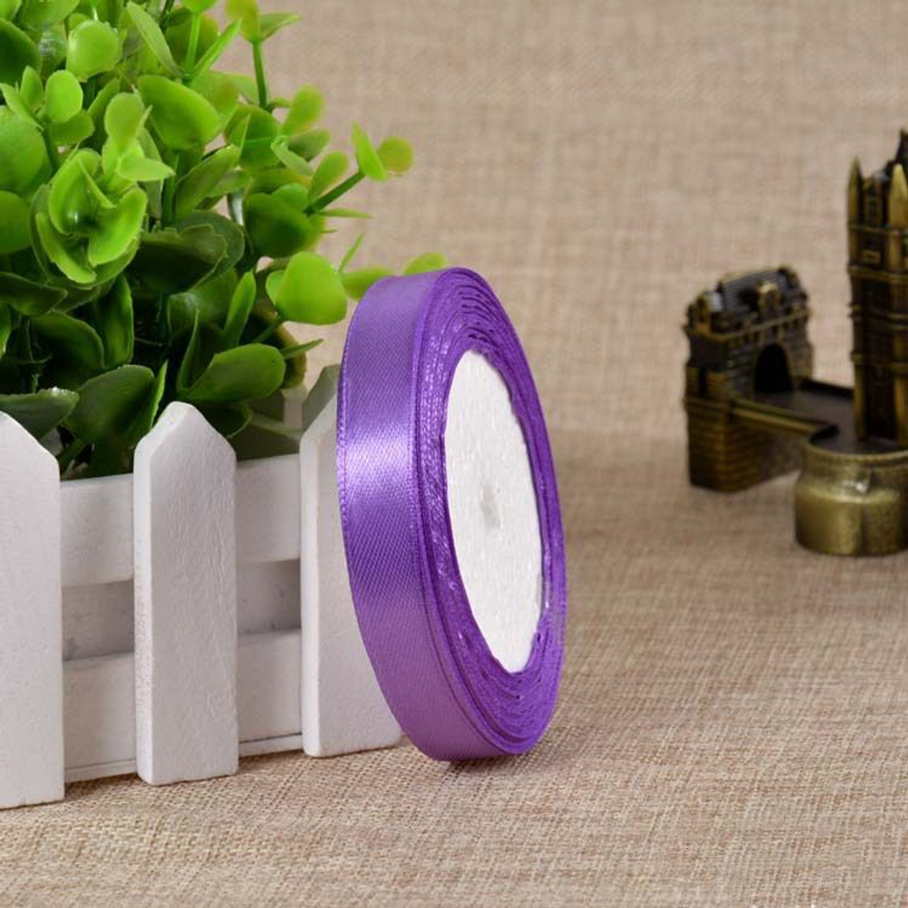 Лента атласная 12 мм  (23 метра, цвет №21   фиолетовый)
