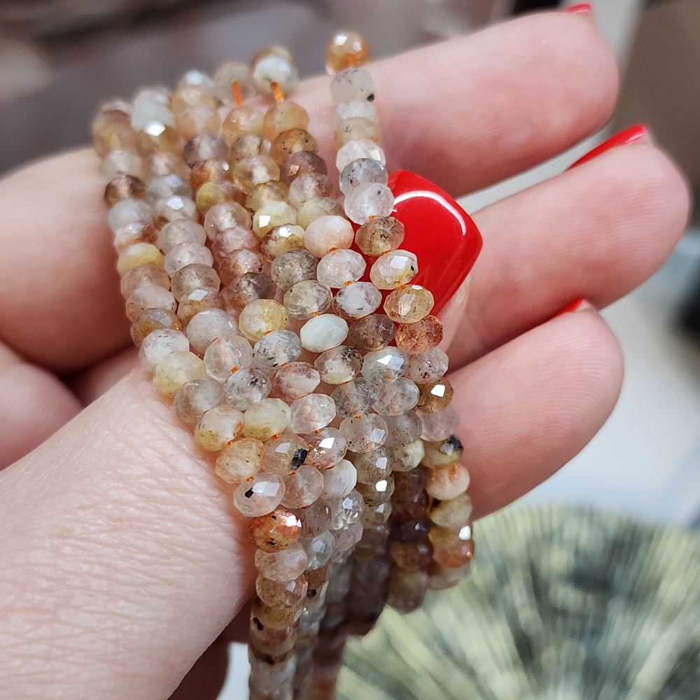 Солнечный камень, бусины рондель, огранка, 4.6×3.3мм, нить 19 см