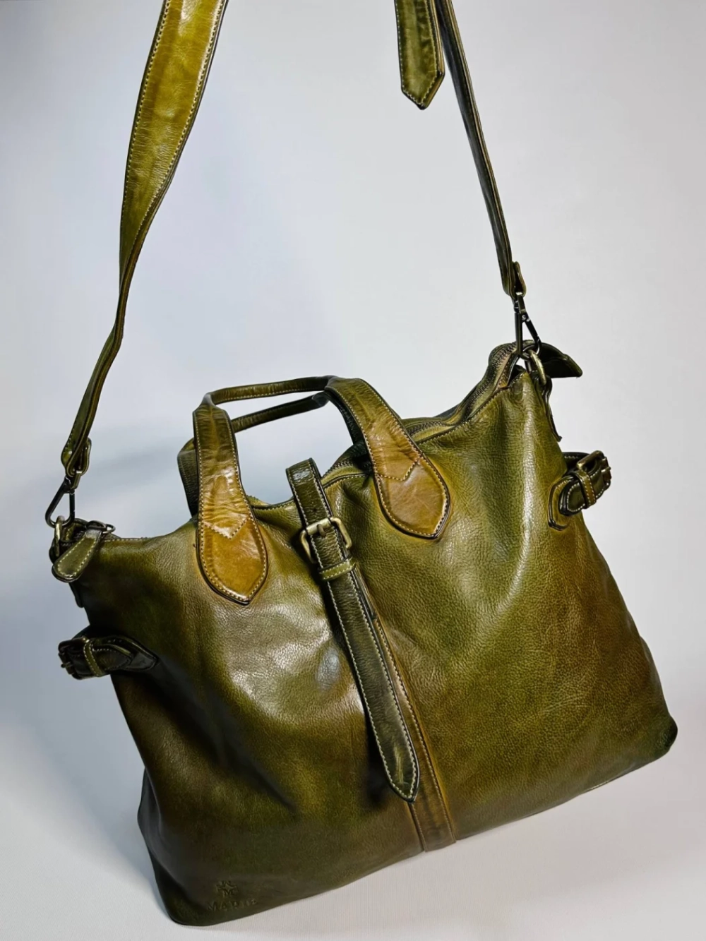 Женская премиальная горчично-оливковая сумка из натуральной кожи "Венеция"