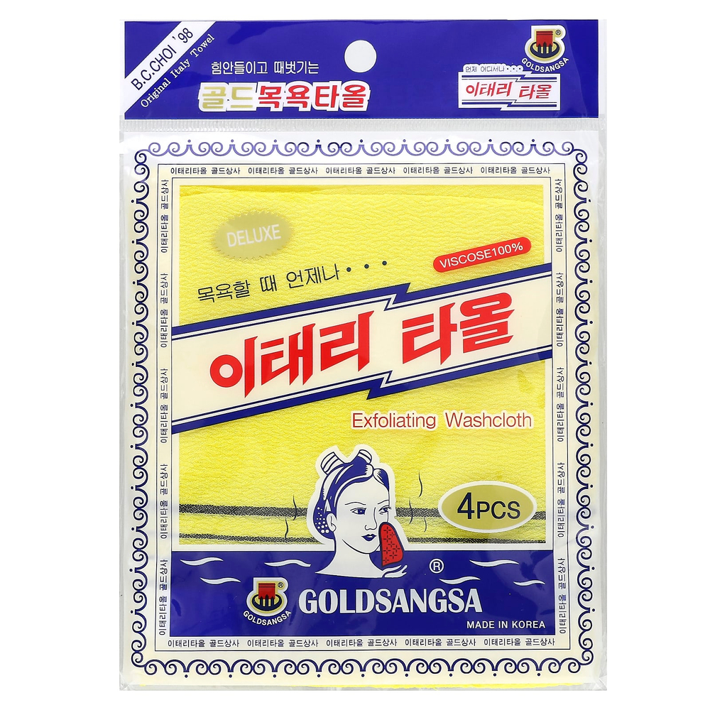 Goldsangsa, отшелушивающая мочалка, желтая, 4 шт.