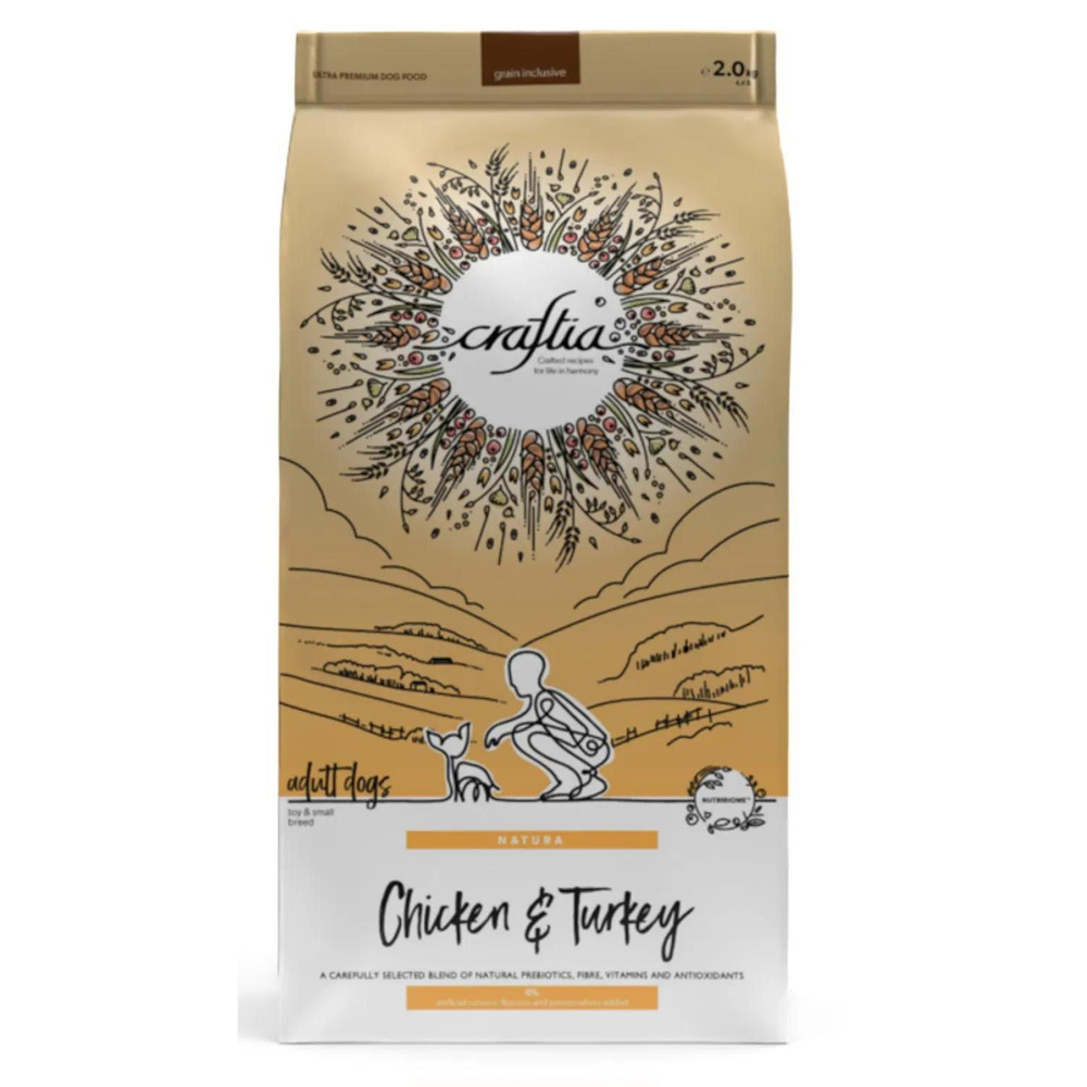 Корм для собак Craftia Natura, 2 кг, курица  и индейка
