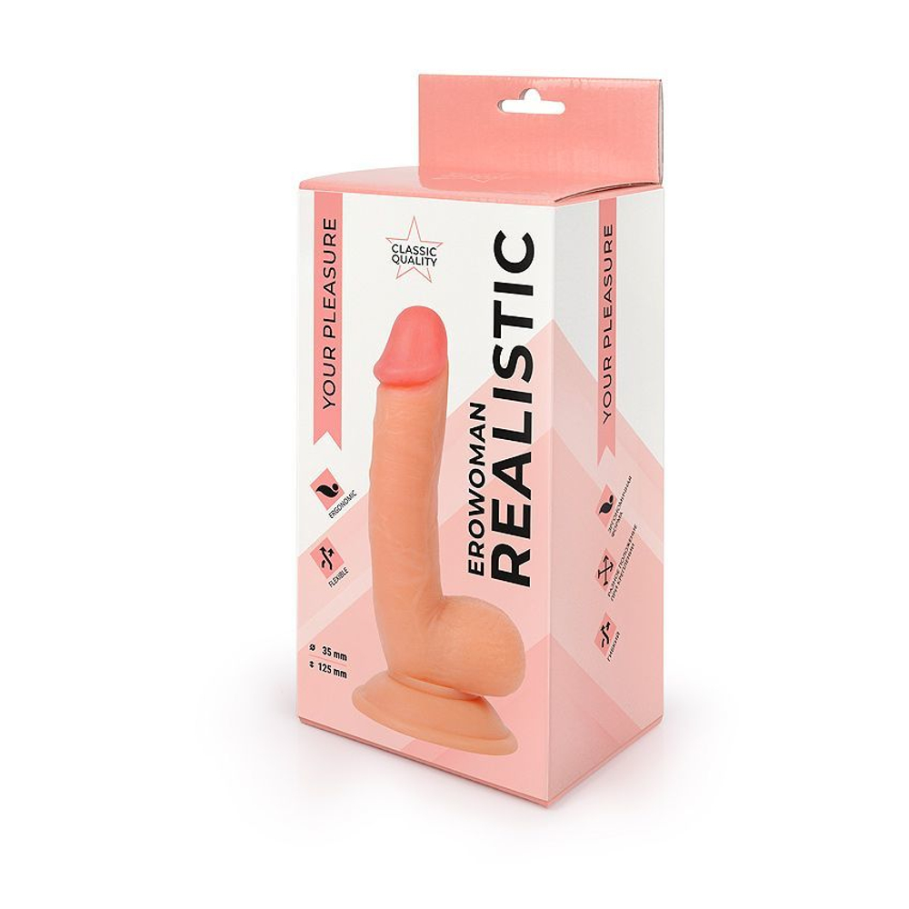 Фаллоимитатор Erowoman Realistic, телесный, 18 см, на присоске