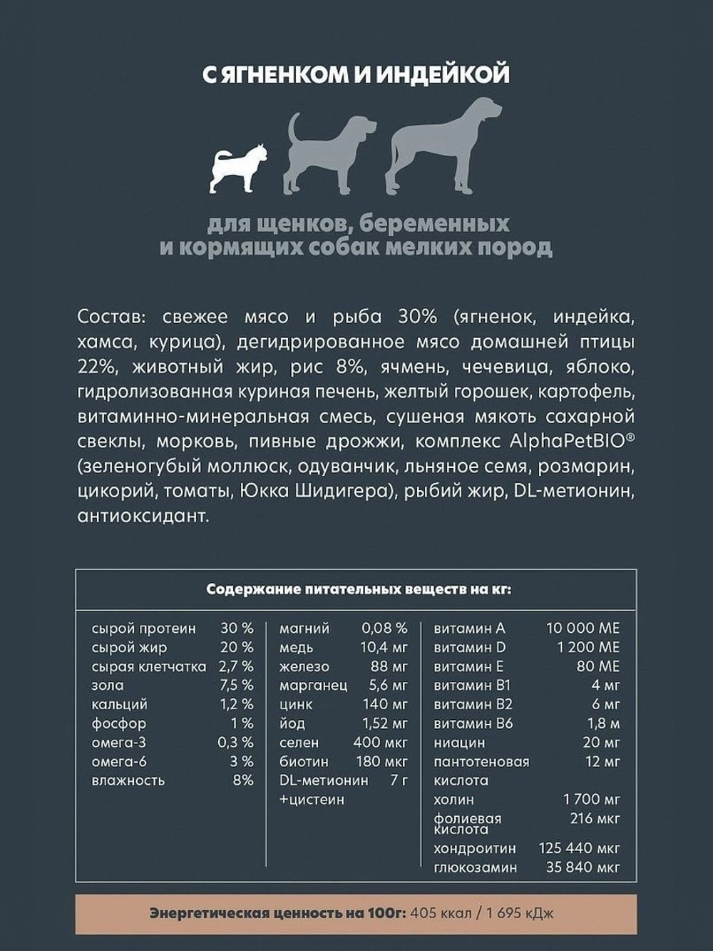 Корм сухой для щенков беременных и кормящих собак AlphaPet Superpremium, 7кг с ягненком и индейкой для мелких пород