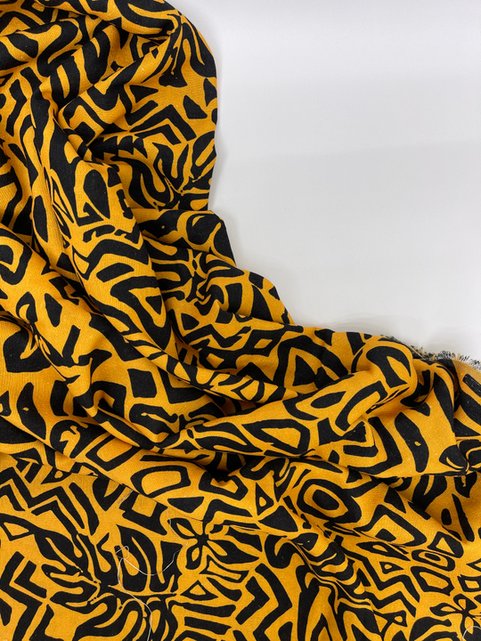 Плательная лен принт узор, черный на оранж BST3482D1C2