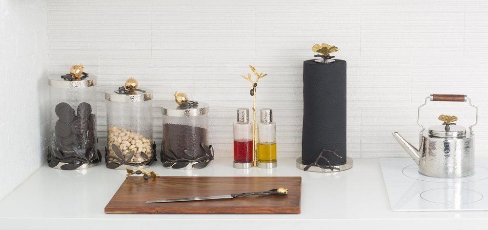 Банка для сыпучих продуктов 22см Michael Aram Оливковая ветвь Золотой гранат