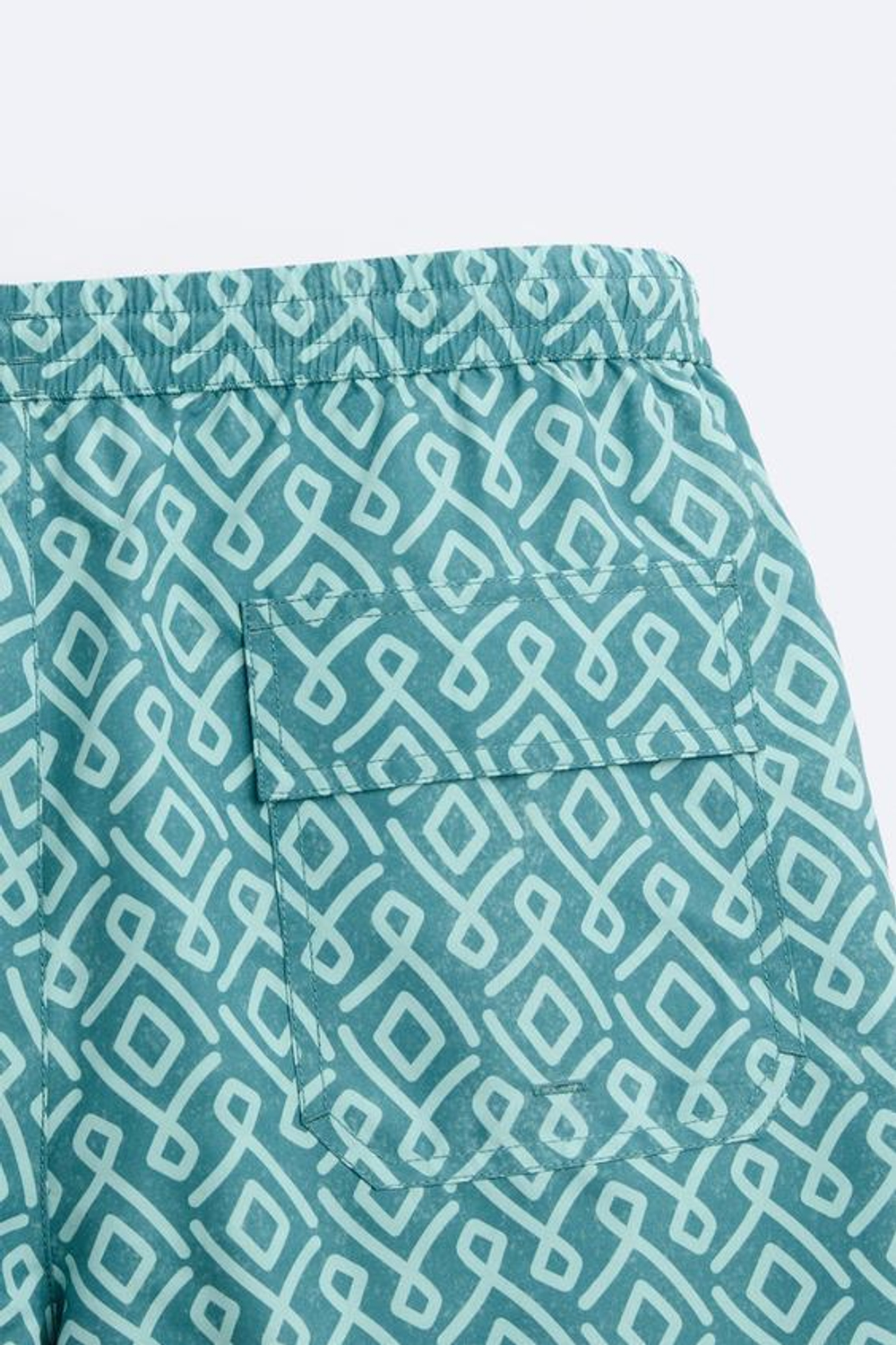 ZARA ДЛИННЫЕ ПЛАВКИ С ГЕОМЕТРИЧЕСКИМ ПРИНТОМ, СИНЕ-ЗЕЛЕНЫЙ