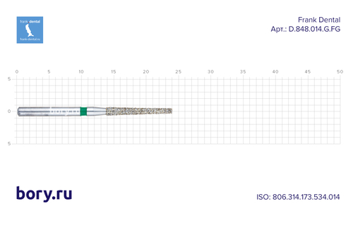 Бор алмазный зеленый Frank Dental типа FG - D.848.014.G.FG