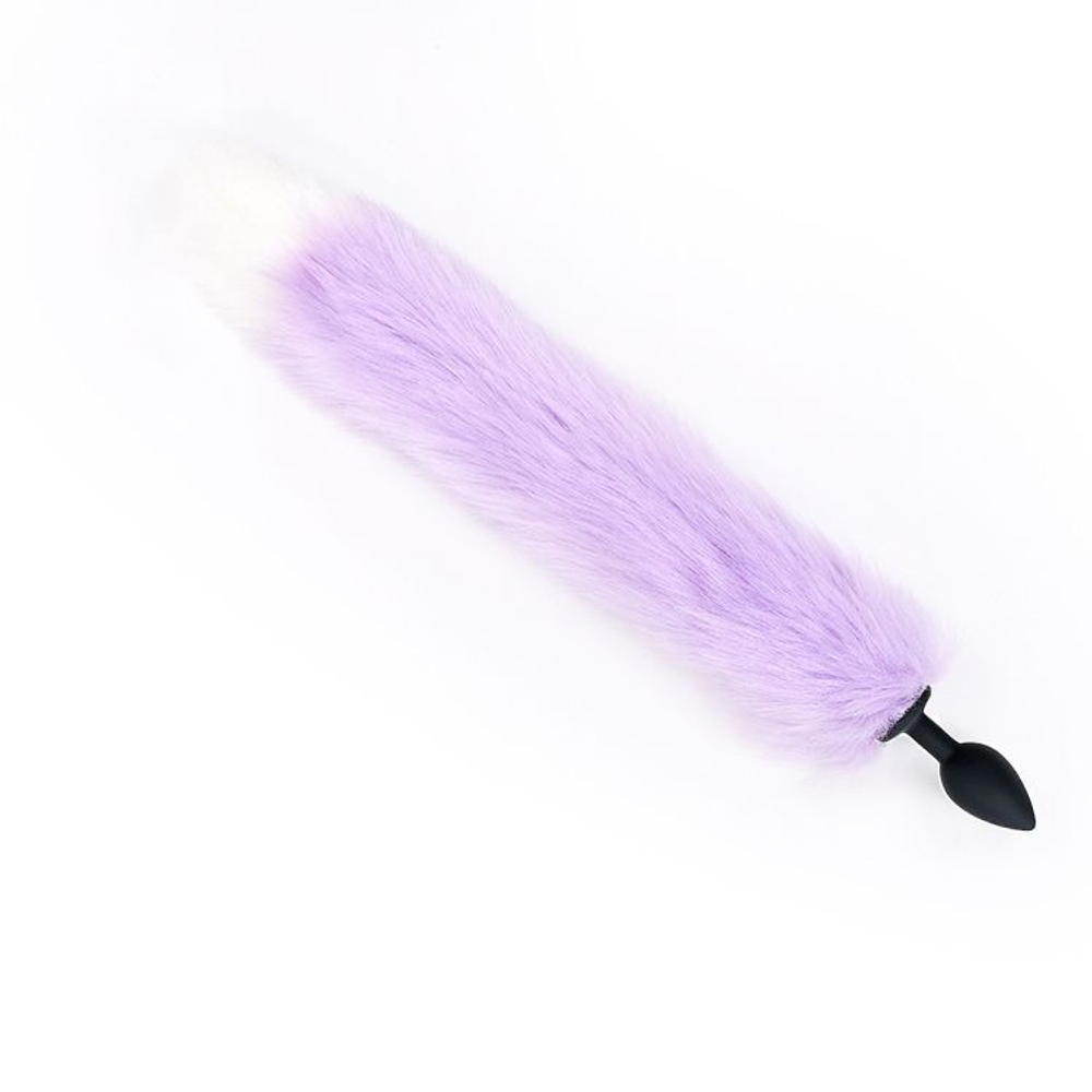 Черная анальная пробка с сиреневым хвостом (Цвет: сиреневый)