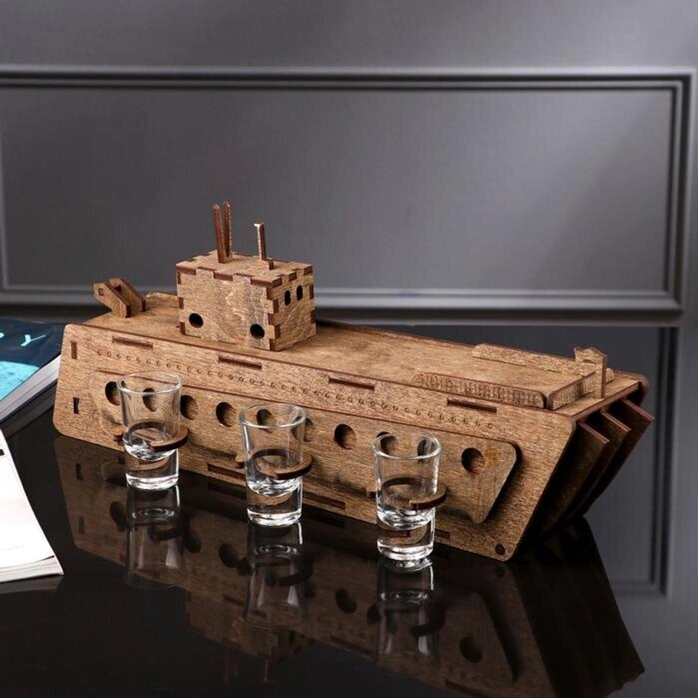 Мини-бар деревянный "Корабль", 46х10х8 см, светлый