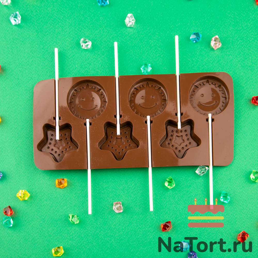 Силиконовая форма для леденцов «Солнце и звезды», 6 ячеек