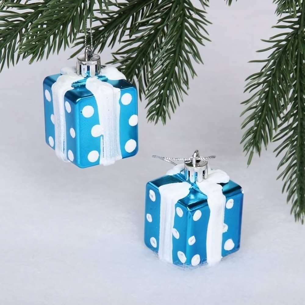 Елочные игрушки "Подарочки в горошек" 3,5см 2шт. Синий