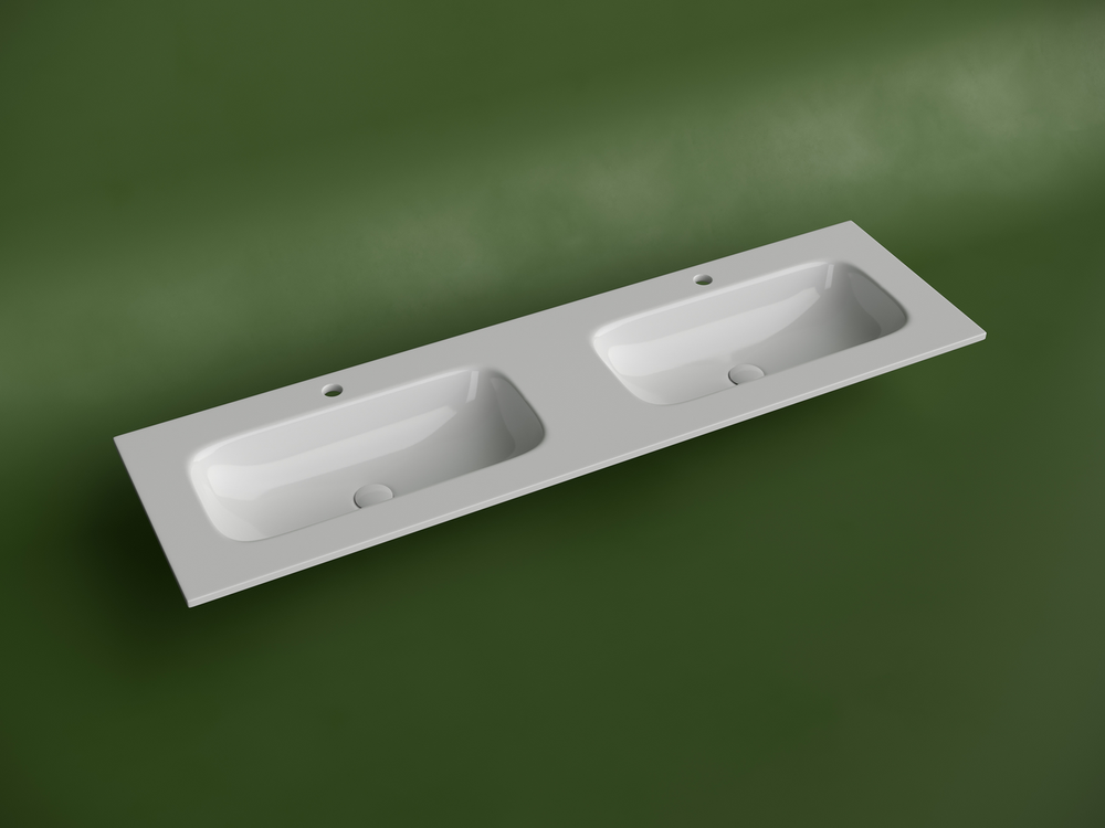 Раковина накладная мебельная CERAMICANOVA Grace прямоугольная 1610x457x137 с двумя чашами и отверстиями под смеситель цвет белый CN7023