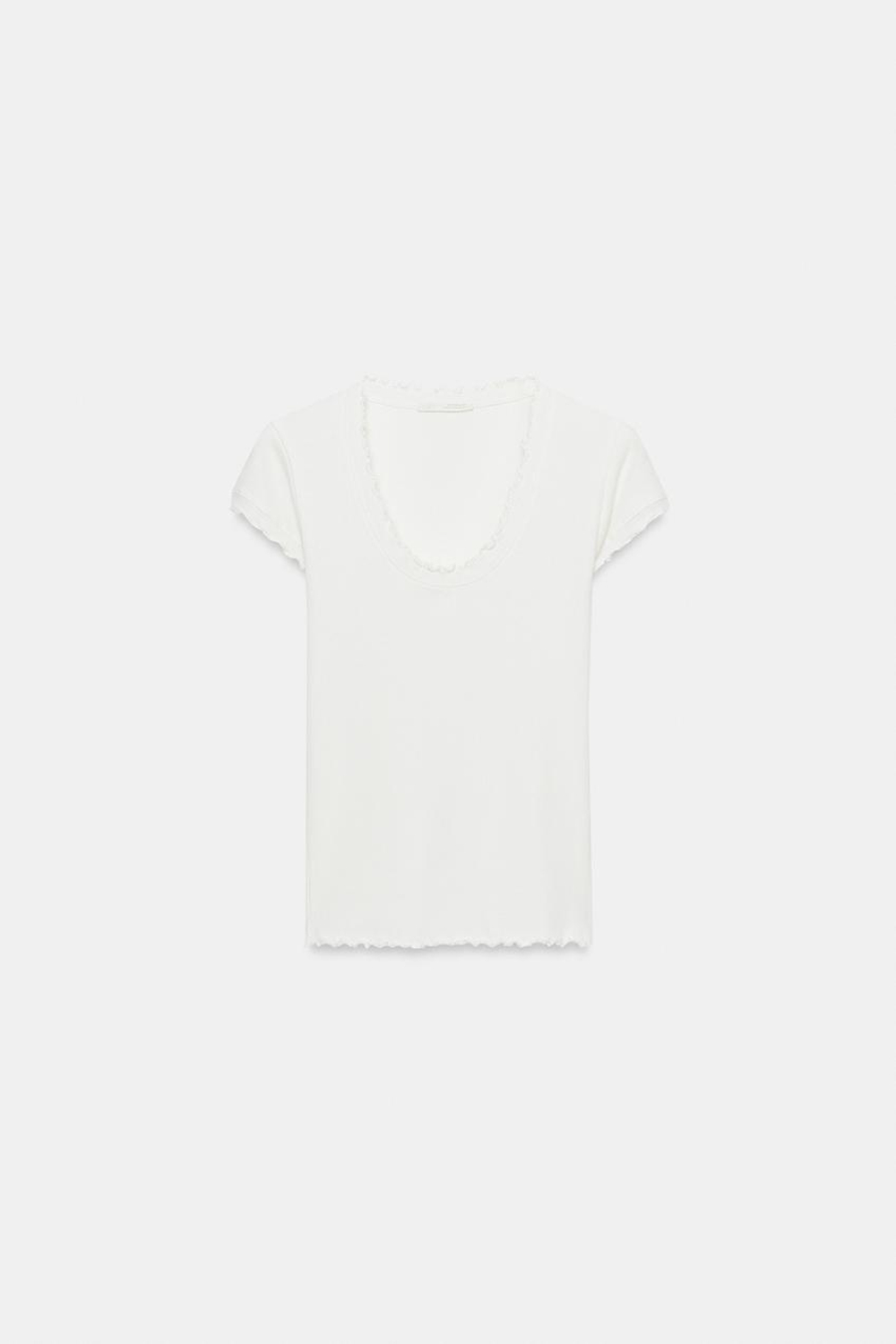 ZARA ФУТБОЛКА ИЗ СМЕСОВОГО ЛЬНА С КОРОТКИМИ РУКАВАМИ, ЭКРЮ