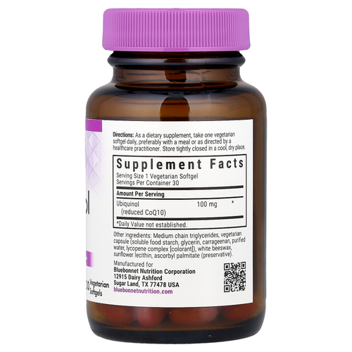 Bluebonnet Nutrition, коэнзим Q10, убихинол, 100 мг, 30 вегетарианских капсул
