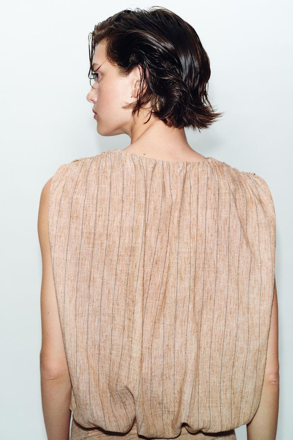 ZARA ТОП-БАЛЛОН В ПОЛОСКУ, СВЕТЛО-КОРИЧНЕВЫЙ