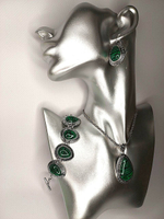 Комплект бижутерии. Подвеска, серьги, браслет с малахитовыми вставками "Малахит" Форма "Капля""