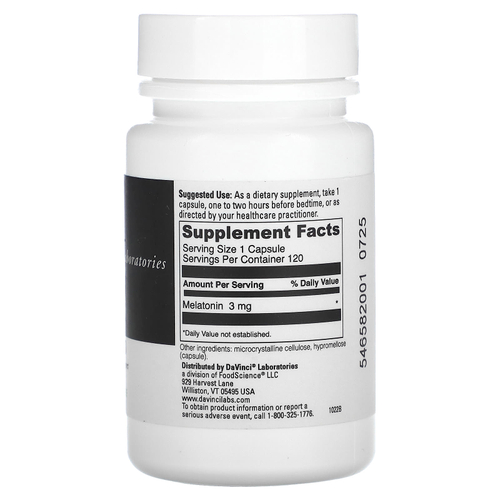 DaVinci Laboratories, Мелатонин-3, 3 мг, 120 капсул