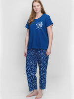 Свободный пижамный комплект с бабочками (Размер: XL) (Цвет: темно-синий)