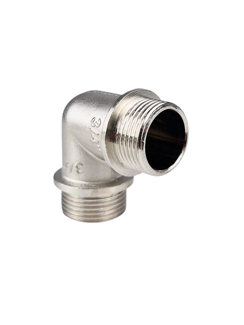 Угольник, латунь, наружная/наружная резба 3/4"х90°, никель, RTP