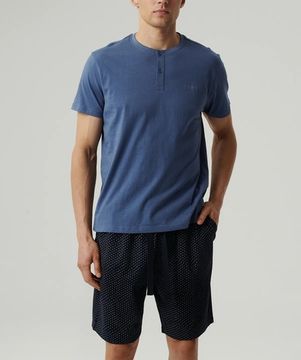 Пижама мужская с коротким рукавом и шортами Atlantic NMP-386, хлопок, голубой + темно-синий