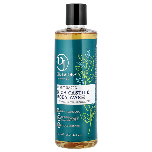 Dr. Jacobs Naturals, Гель для душа на растительной основе, эфирное масло перечной мяты, 473 мл (16 унций)