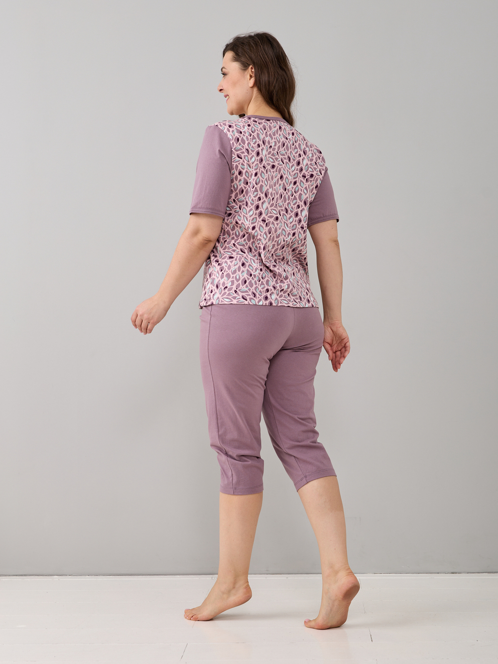 Пижама с бриджами КД-063/кофементол-листочки