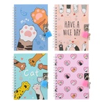 Блокнот детский с замочком формат А5 в клетку, 48 листов для записей и заметок, MC-Basir, с рисунком Кошкины лапки, для школы и дома размер 18х13 см