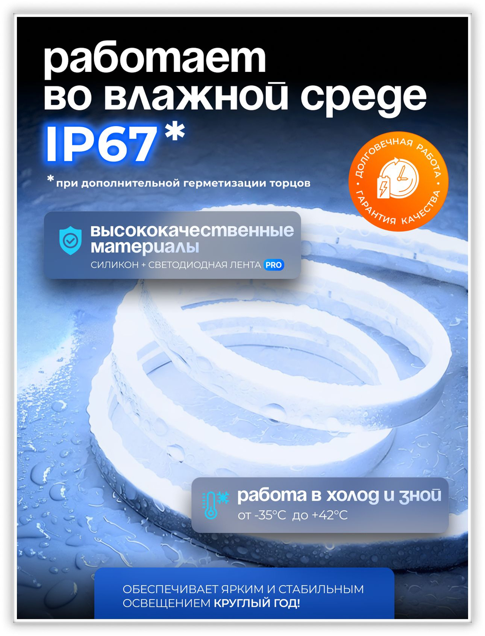 Неоновая светодиодная лента PJShop 4м, 8х16мм, 220В, IP 67, гибкий неон, синий, кратность реза 10 см