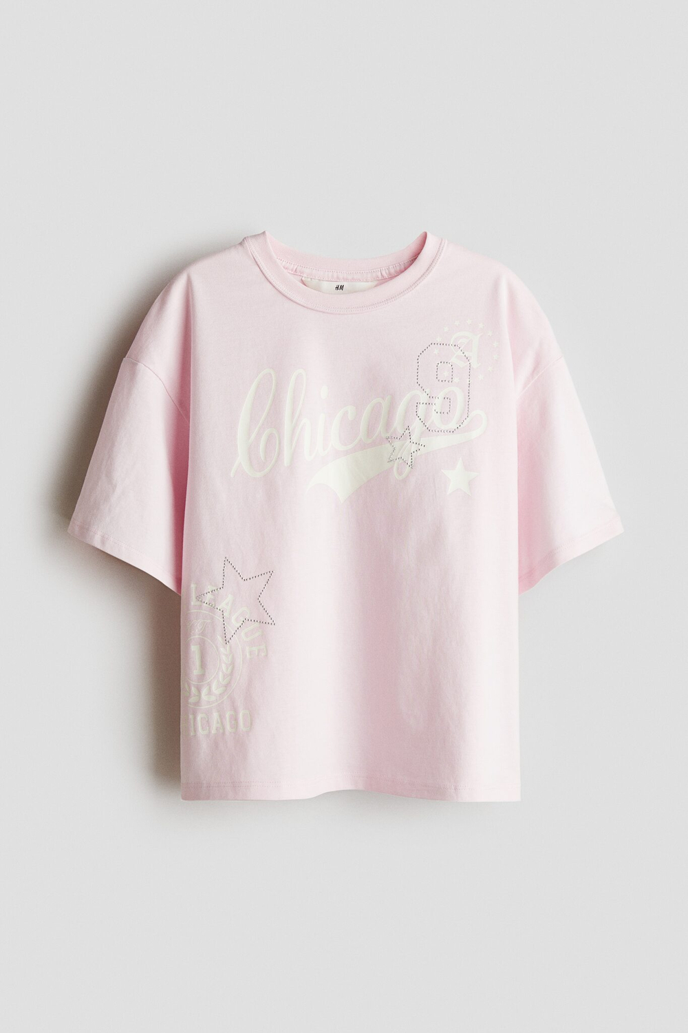 H&M Футболка оверсайз с принтом, светло-розовый