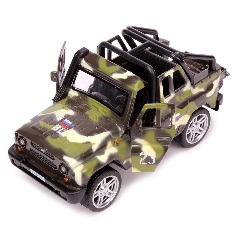 Модель ин. мет. "УАЗ Hunter beach военный" 12см. откр дв, багаж.HUNTERBCH-12MIL-GN (Технопарк)