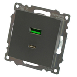 Розетка 2-местная USB + type C (механизм), 250В, 3А, max 20W, серия Катрин, графит, GLS10-7116-06 50052