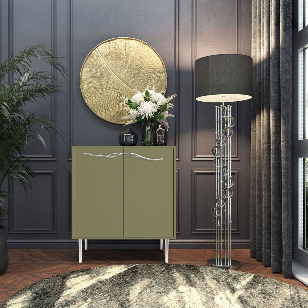 Комод Арт Колор matte Стайл Сильвер с 2 полками Зеленая олива матовый