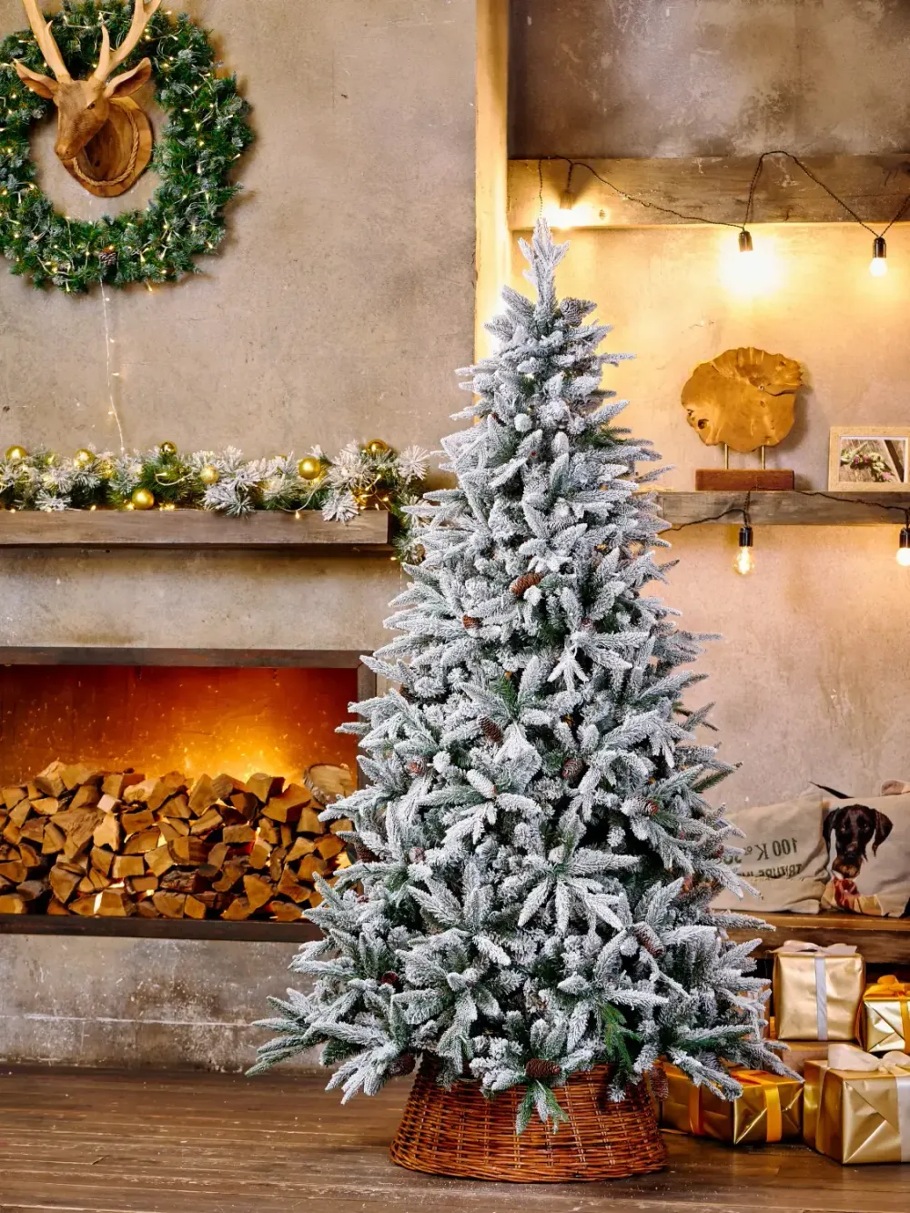 Заснеженная елка с шишками «ile Grande» (Литая+пвх) 180 см / 1,8 м