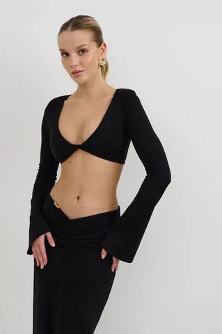 Лонгслив с рукавами клеш из вискозы черного цвета