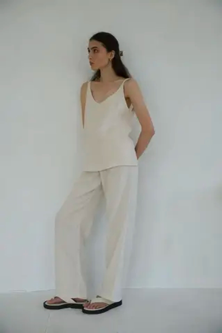 Дефект ткани. Брюки домашние из умягчённого льна 100%. Цвет айвори. Размер S. №4