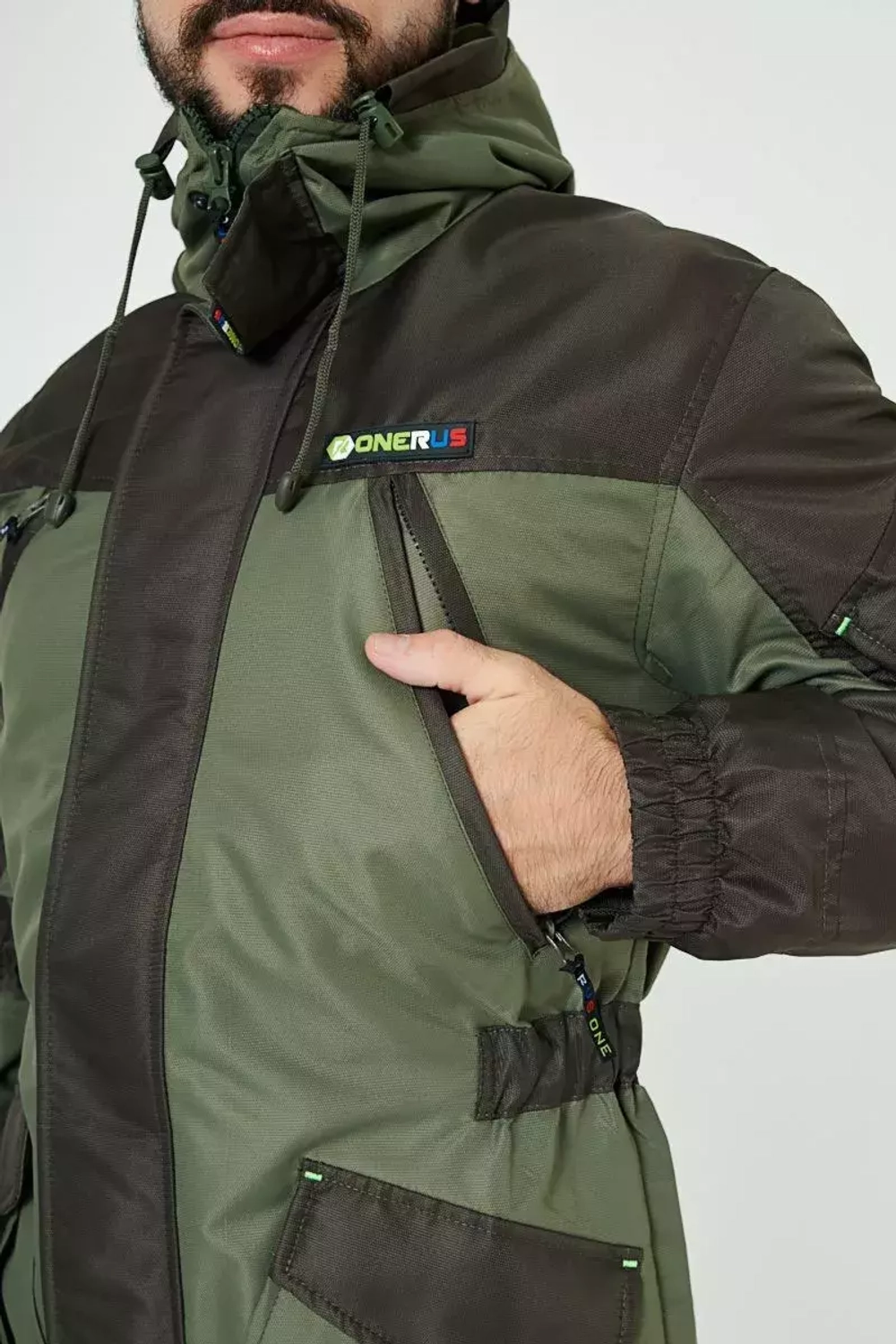 Демисезонный мужской костюм Onerus Горный -5 (Таслан,Флис) Тёмный хаки