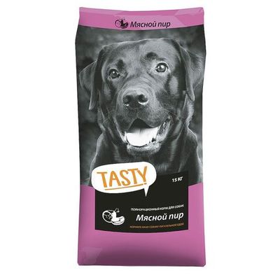 Сухой корм TASTY для взрослых собак, Мясной пир, Пакет 15 кг