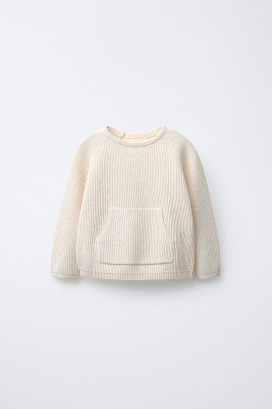 ZARA ТРИКОТАЖНЫЙ ДЖЕМПЕР С КАРМАНОМ, СВЕТЛО-БЕЖЕВЫЙ