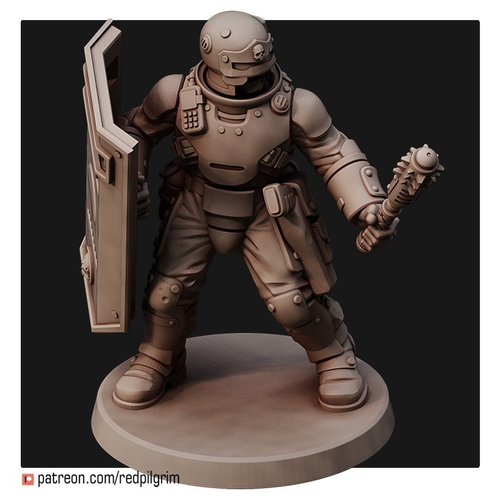 Adeptus Arbites Арбитр с щитом и дубинкой миниатюра для AOS,Waha, Настольная игра, НРИ, Варгейм, РПГ